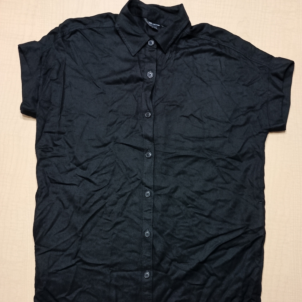 The Limited Button Down Black Mini/Midi Shirt Dress with Cuffed Sleeves Small